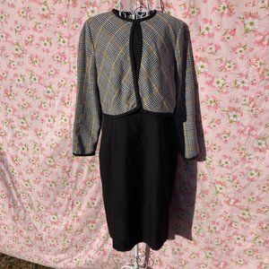 vintage dress 80s 90s | S-M | grey black yellow white houndstooth western